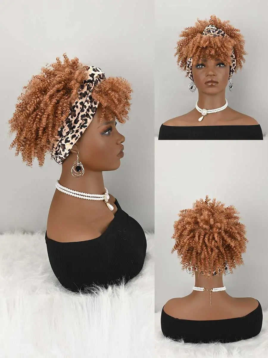 Headband Wigs For Women Afro Kinky Curly Wig With Synthetic Short Hair Wigs With Headband Attached Headwrap Wigs