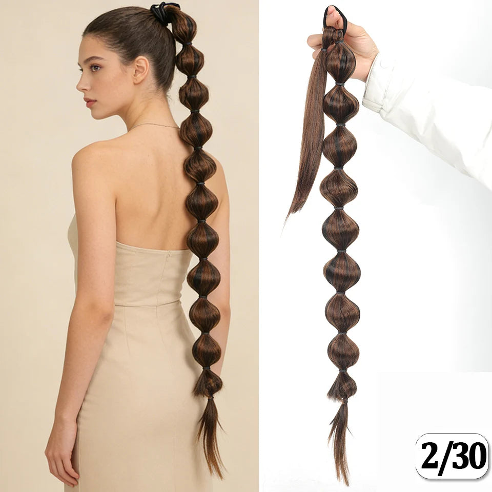 Extensions de cheveux synthétiques queue de cheval africaine moelleuse - Longue tresse étendue avec queue de cheval bulle pour un look volumineux Accessoires capillaires