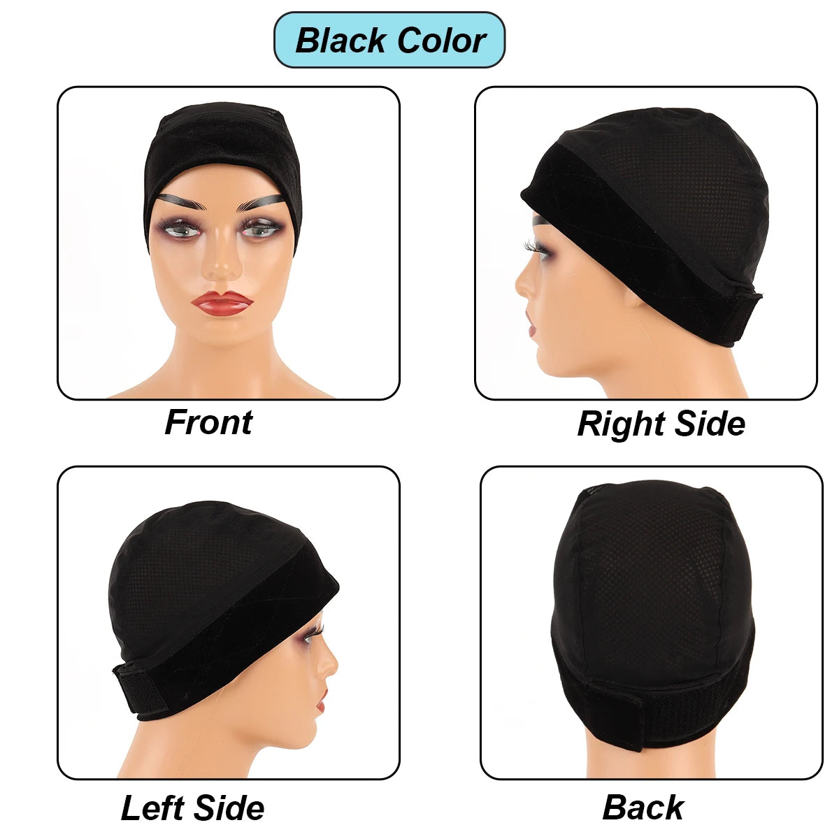 Gorro con agarre negro para pelucas, 1 unidad, banda de agarre de terciopelo ajustable con gorro para mujer, gorros cómodos y ventilados para pelucas