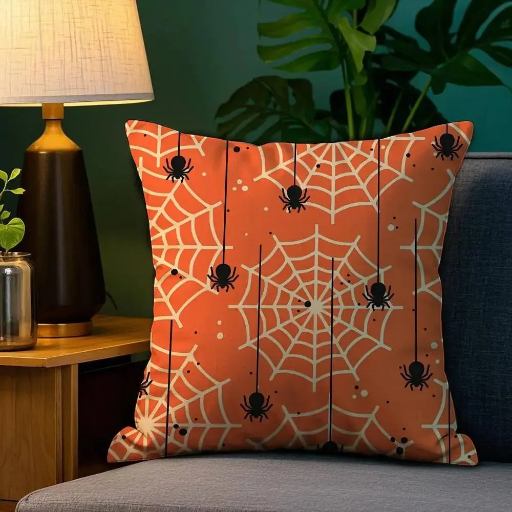 Halloween Horror Spider Web Printed Cushion Cover Sofa Decoration Home Printing Cute Cushion Cover Halloween Party Decoration