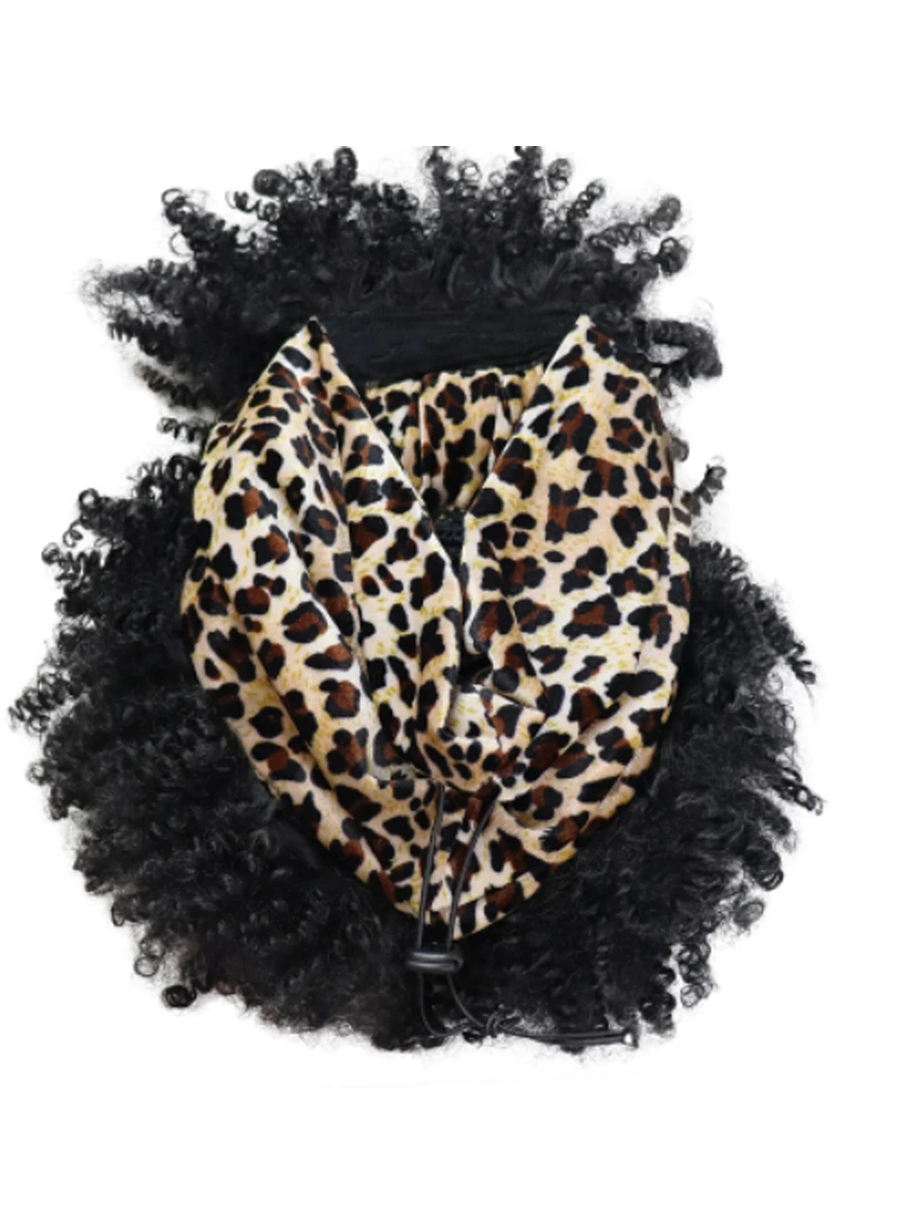Black women's curly hair wig with headscarf and tassel, 2-in-1 wrapped wig, African short curly hair synthetic wig with headscar