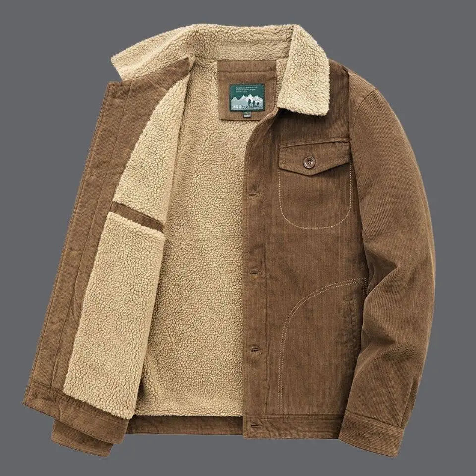 Corduroy Jacket Men Winter Thick Warm Parkas Coats Male Casual Multiple pockets Oversized Fleece Jackets Mens Solid Clothing