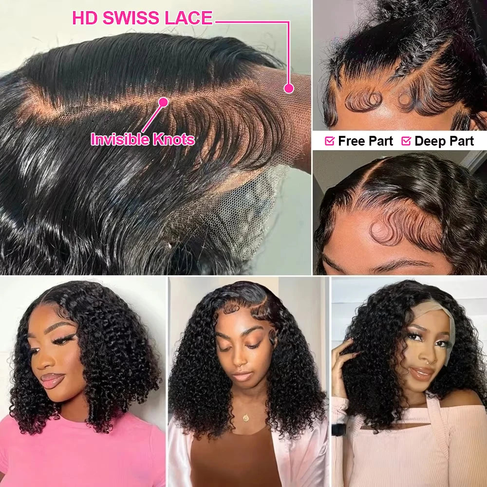 CEXXY Short Bob Wig 13x6 HD Lace Frontal Wig Jerry Curly Human Hair Wig Water Wave 13x4 Lace Remy Human Wig For Women On Sale