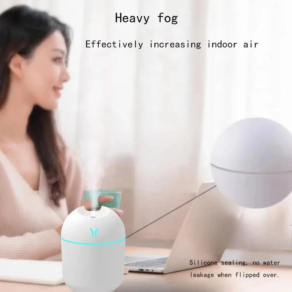 Bærbar USB Mini Luftfukter og Eterisk Olje Diffuser - 2-i-1 Ultralyd Luftforstøver for Soverom, Skrivebord, Kontor og Bil