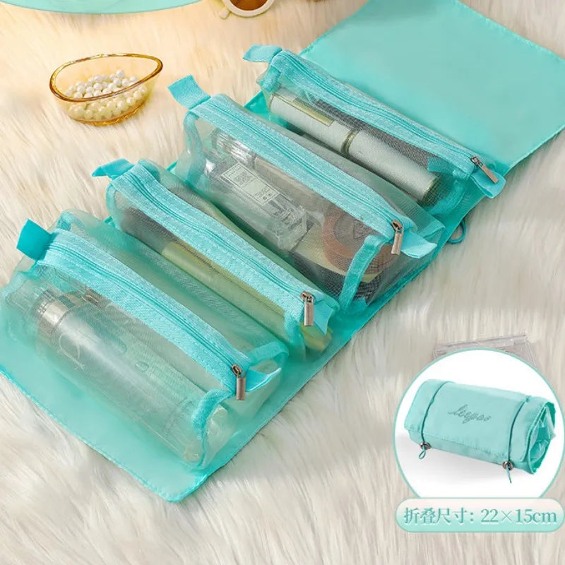 Bolsa de cosméticos desmontable de gran capacidad, 4 en 1, portátil, plegable, de viaje, para guardar cosméticos, neceser