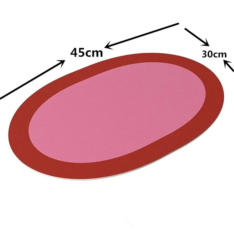 PU Placemats For Table Waterproof Non-Slip Insulation Leather Place Mats Set Style Christmas Coaster Cup Mat Elliptical Bicolor