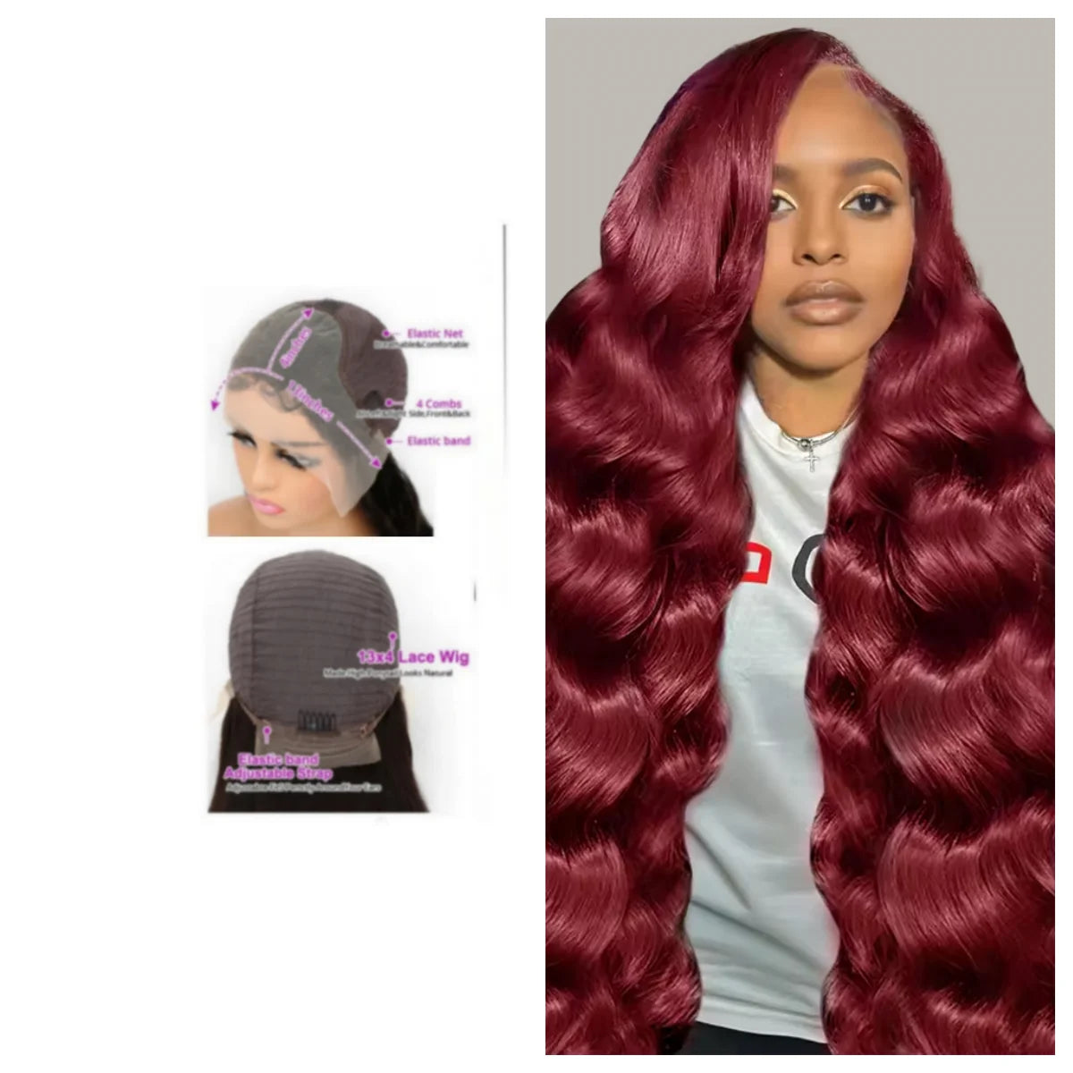 Transparent 99J Burgundy 13x6 Lace Frontal Body Wave Wig Red Colored Human Hair 13x4 HD Lace Frontal Wigs For Women Bleach Knots