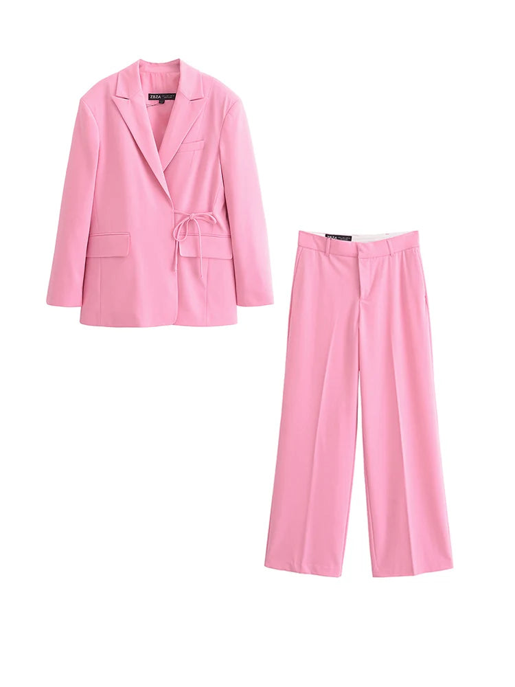 Women Summer Pant Suits 2-Pieces Sets Casual Solid Blazers Coats and Trousers Female Elegant Street Two Suit Clothing