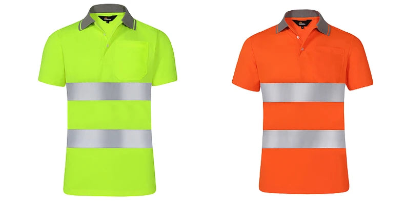 High Visibility Shirts for Work Short Sleeve Breathable Two Tone Workwear Polo Reflective Uniform T-shirt for Men Construction