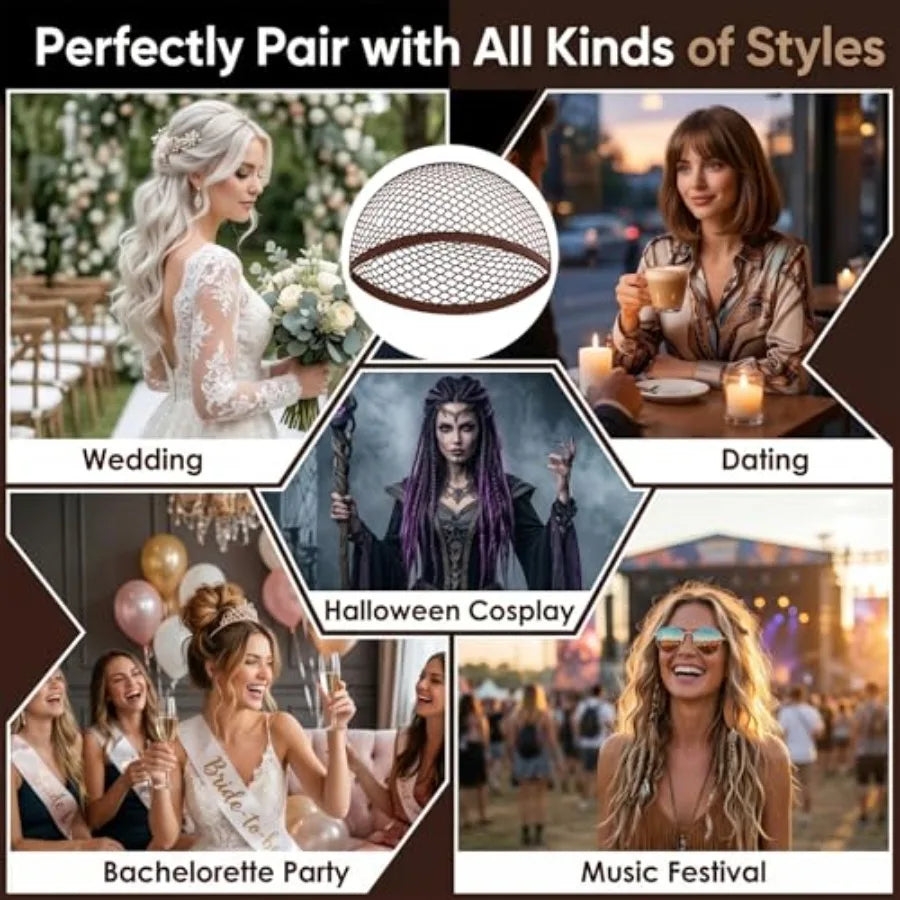 6 Pcs Mesh Wig Caps for Women, Closed-End Fishnet Wig Cap Bulk Liner Weaving Hair Net for Women Men Halloween Cosplay Costume D