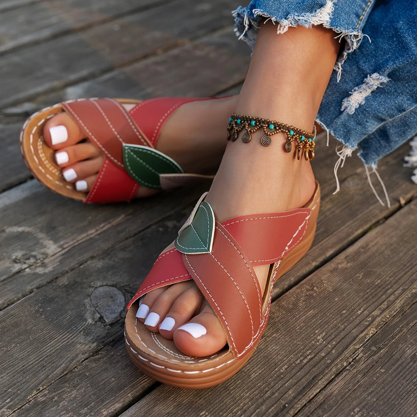 Women Slippers Summer Shoes Woman Mix Color Heels Sandals Summer Women Elegant Heeled Footwear Slippers slides Women