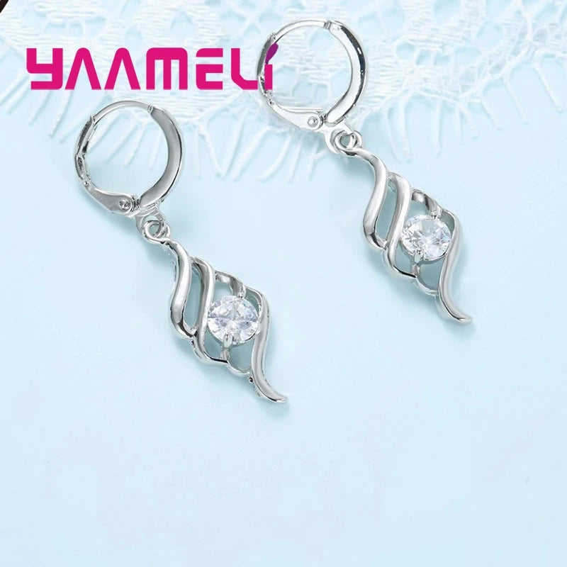 Juegos de joyas para mujer, dijes, collar con colgante de color plata de ley 925, pendientes de aro, moda clásica, collares, regalo de boda
