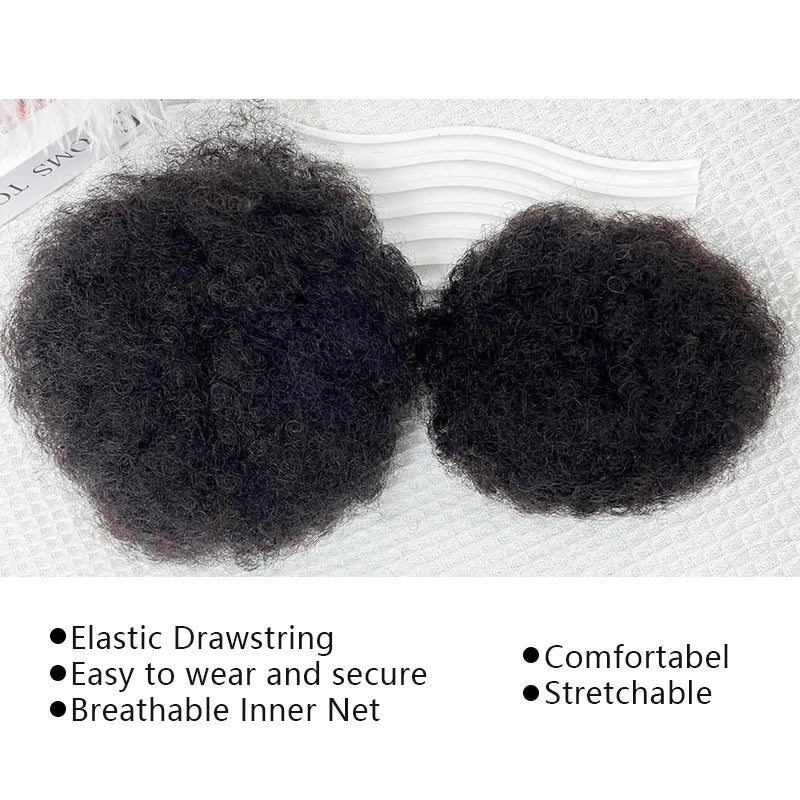 Afro Puff Kinky Curly Human Hair Ponytail Curly Drawstring High Bun HairPiece Clip in on Updo Chignon for Black Women 4 6 8 inch