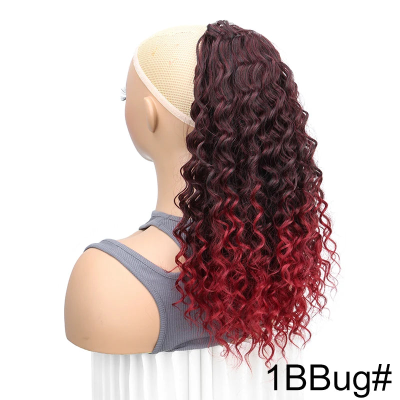 Queue de cheval synthétique de 18 pouces de long, bouclée et frisée, à clipser avec cordon de serrage, extension de cheveux afro noire et marron pour femmes