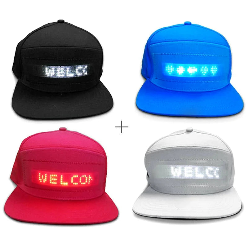 Gorra de béisbol unisex recargable por USB con Bluetooth, aplicación programable, pantalla LED de mensaje desplazable, gorra Snapback de hip hop