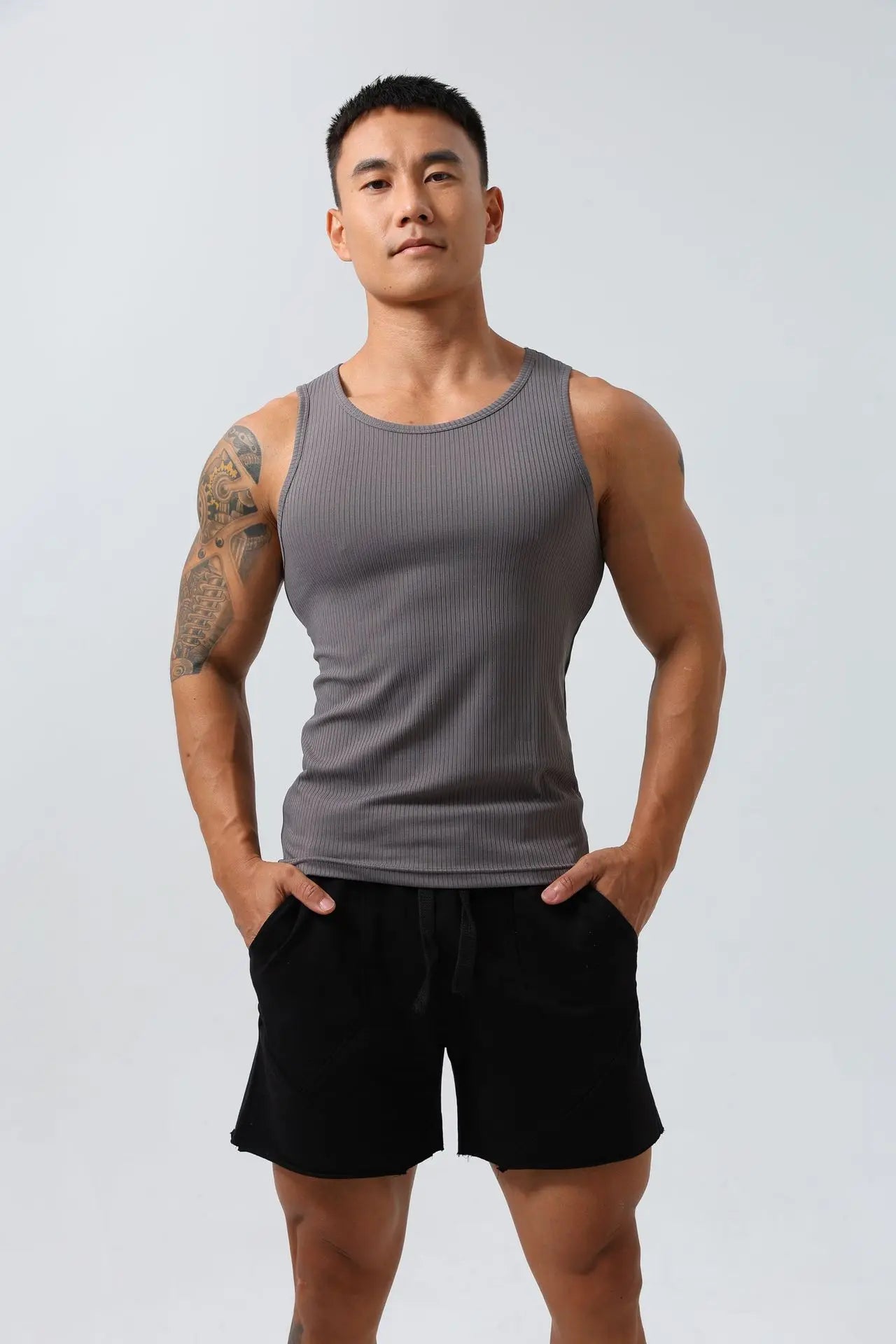 Men's Vest Sports Sleeveless Slim Elastic Sweat Fitness Summer Quick-drying Vest Sleeveless Base Outdoor Running Breathable