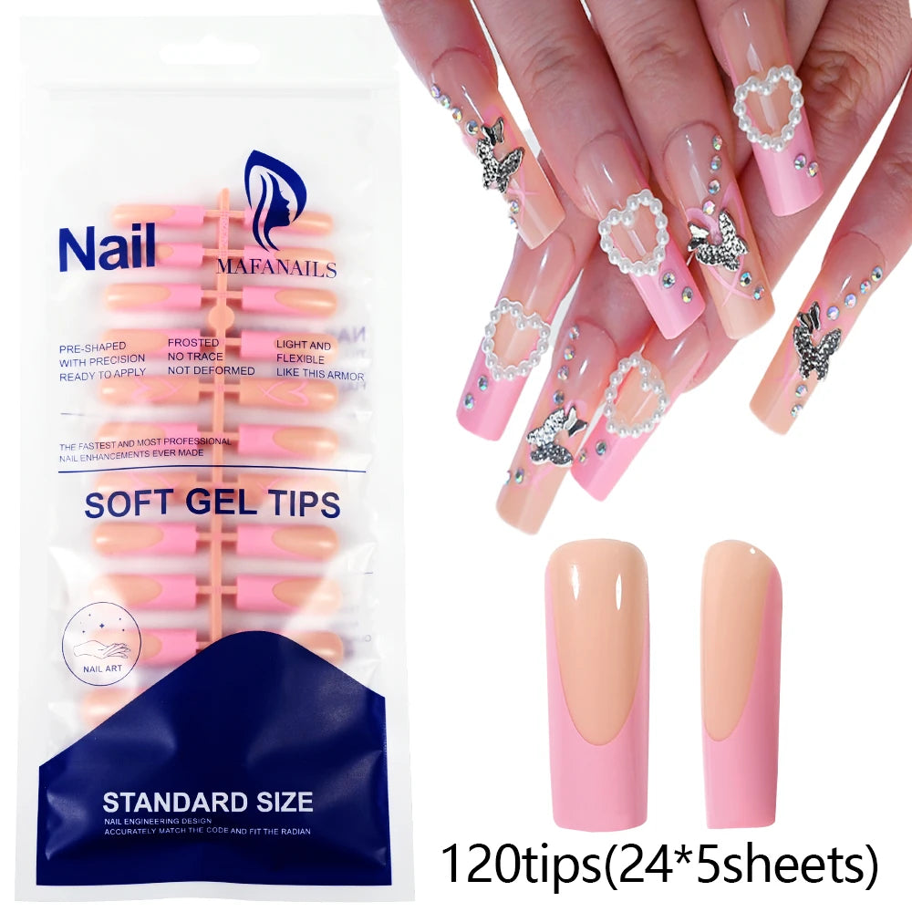 120pcs Black Edge Super Long French False Nail Removable Ballerina Coffin Almond Fake Nail Artificial Acrylic Press On Nail Tips