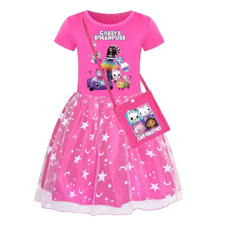 Newest Gabby Doolhouse Clothes Baby Girl Gabbys Cat Dress for Kids Girls 11 To 12 Children Summer Short Sleeve Princess Vestidos