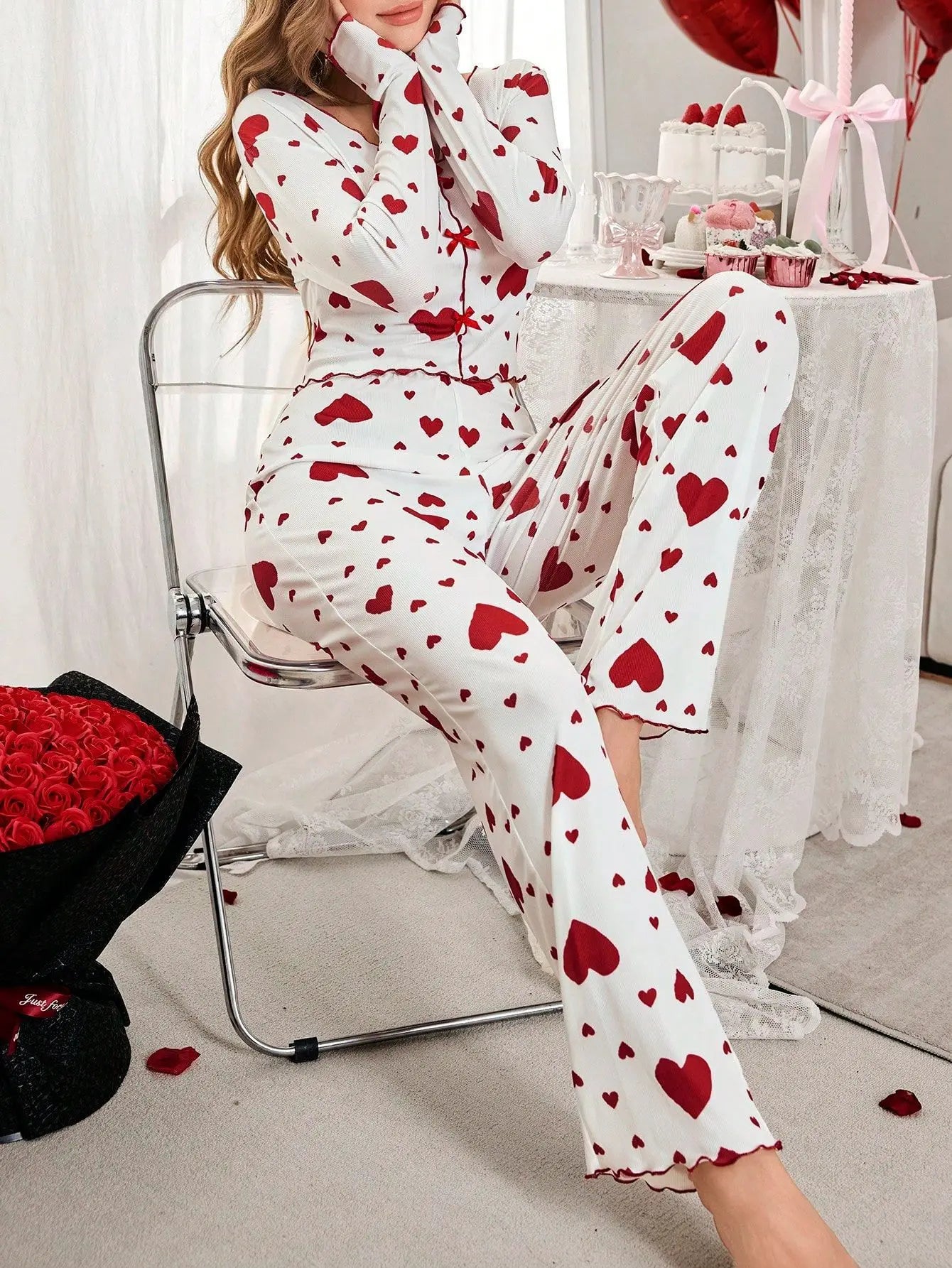 Heart Print Pajama Set