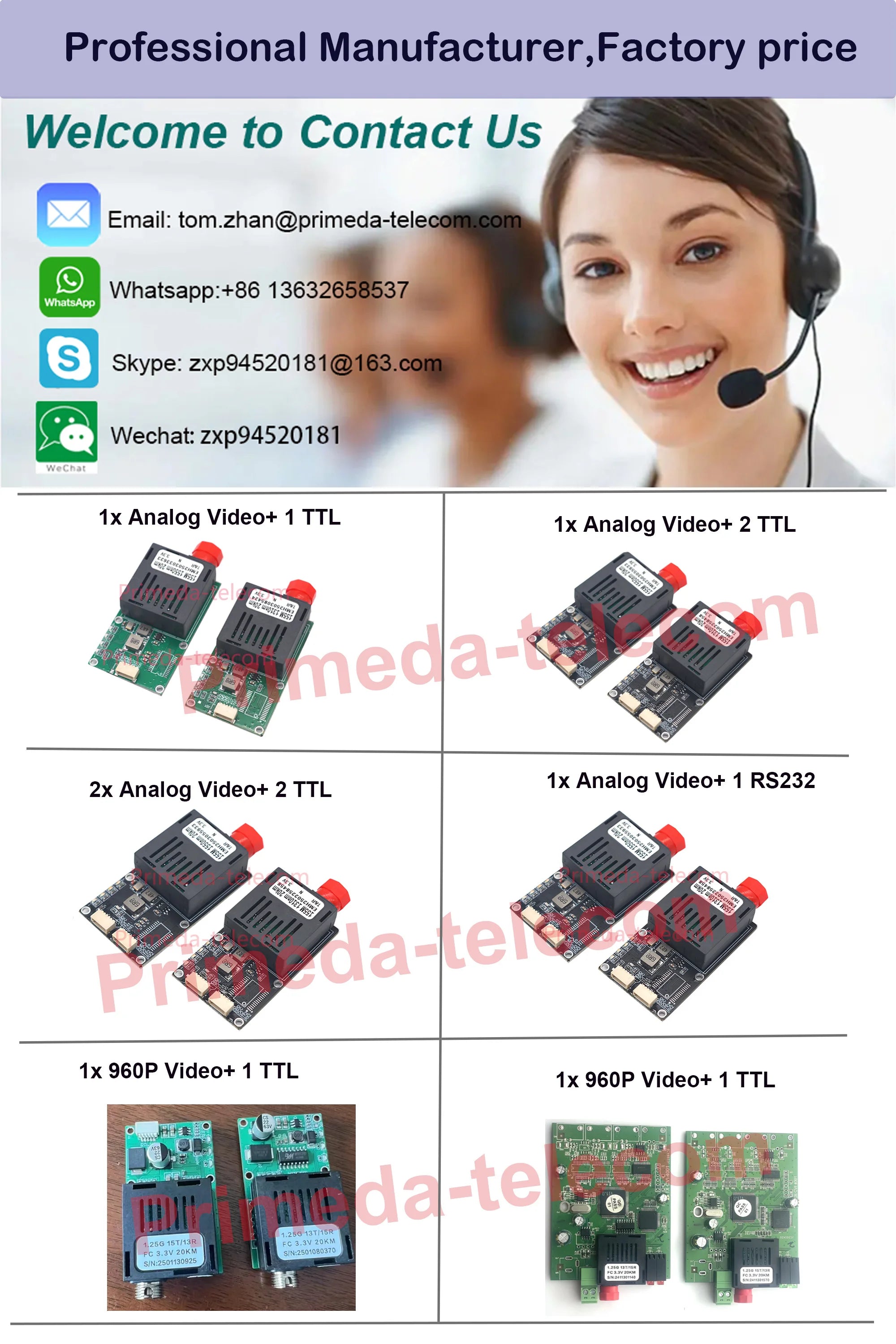 Optical fiber transmitters optical fiber converters for drones signal converters 1 Analog Video with 1 TTL over Fiber optic 20Km