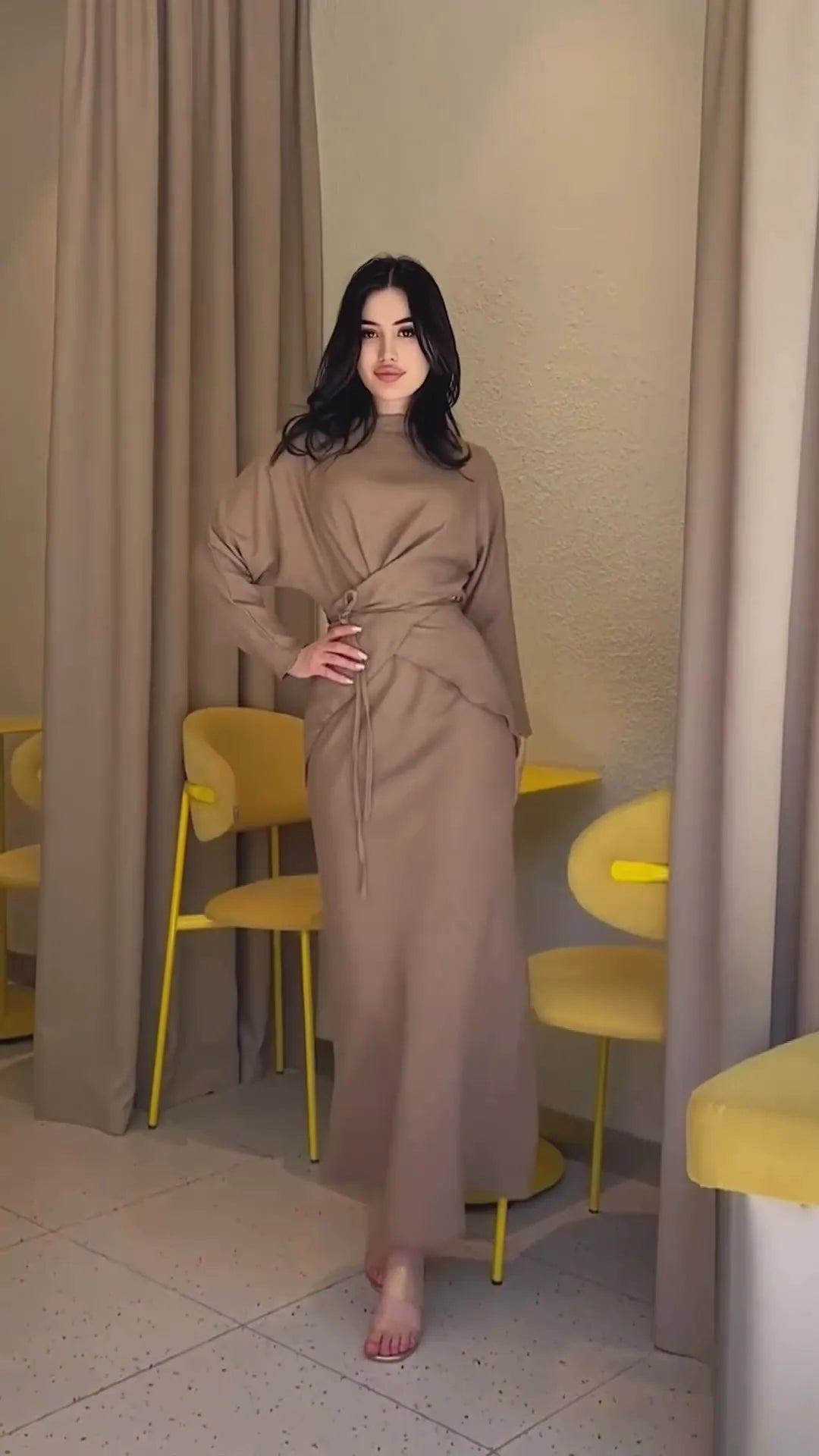 Elegant Loose Midi Skirt Sets Women Satin Cross Lace-Up Long Sleeve Top And Maxi Skirt Set Fall Clothes Chic Office Sets