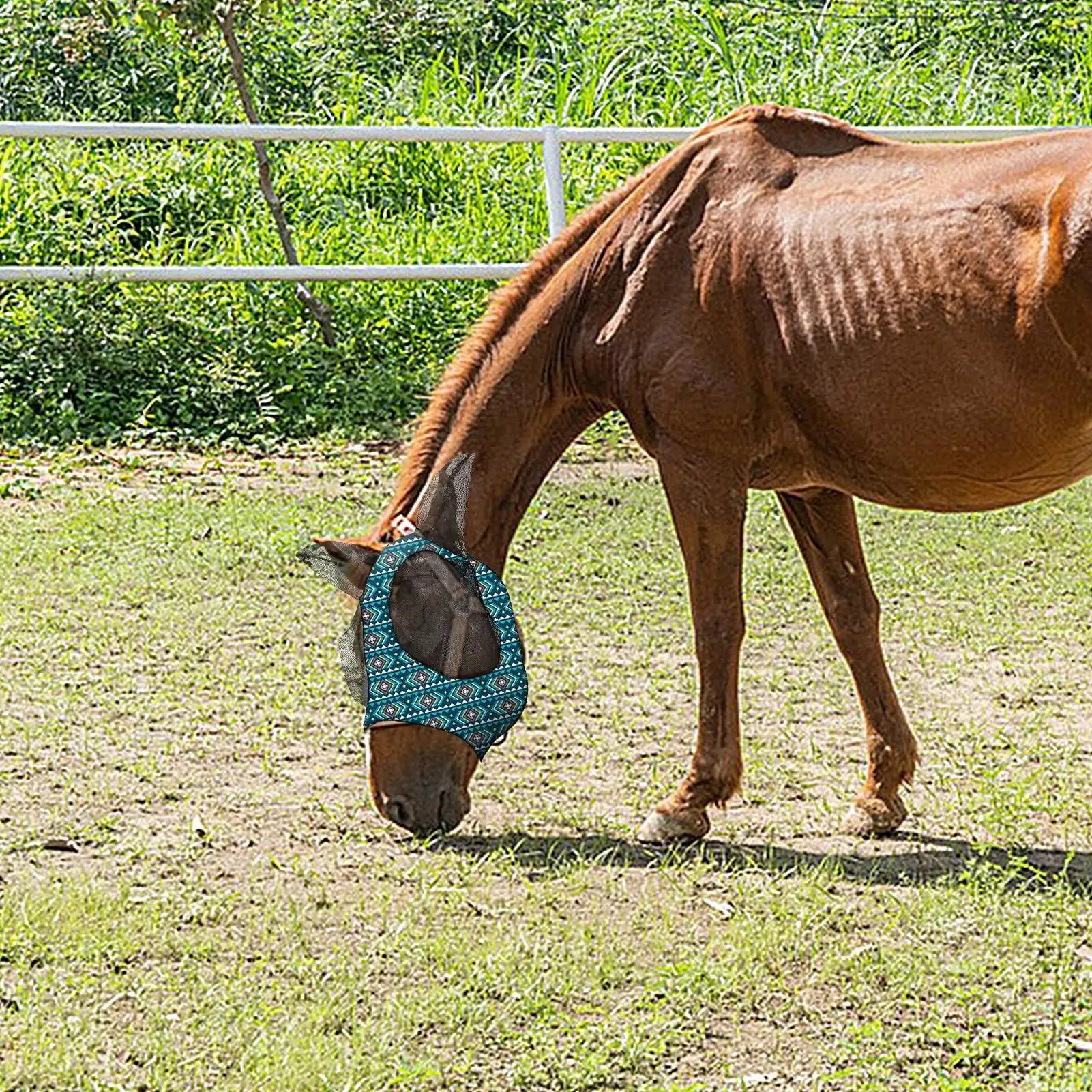 Masque pour cheval avec oreilles, protection anti-mouches respirante, ouverture réglable pour la crinière, équipement équestre, protection UV, fournitures pour animaux de compagnie