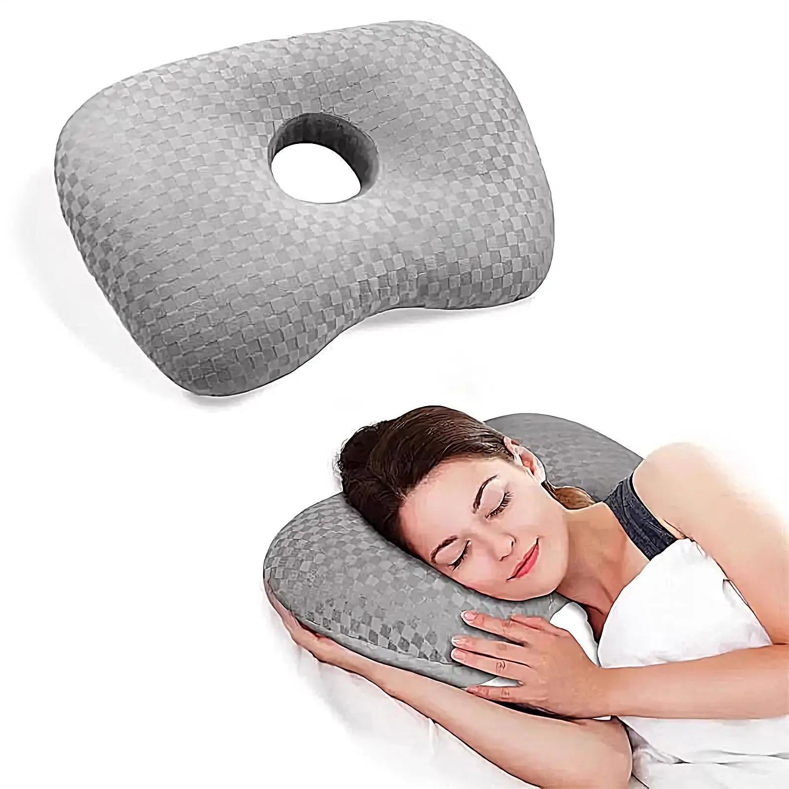 Piercing Pillow Side Sleepers Donut Pillow with Holes Ergonomic Discomfort Reducer Travel Stuffed Cushion for Offices Road Trip