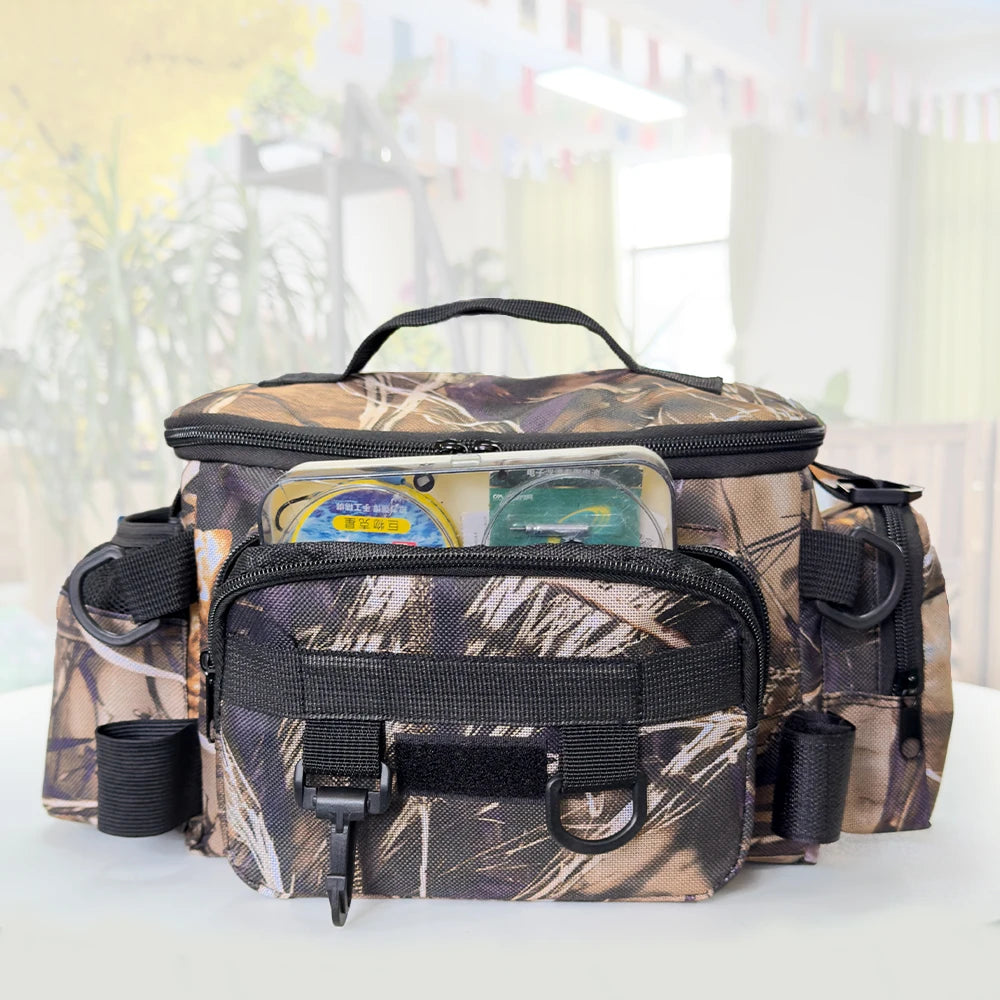 Mochila de pesca, caja de señuelos, bolsa de almacenamiento de aparejos, riñonera para hombres, mochila de pesca con mosca con soporte para caña, bolsa de hombro.