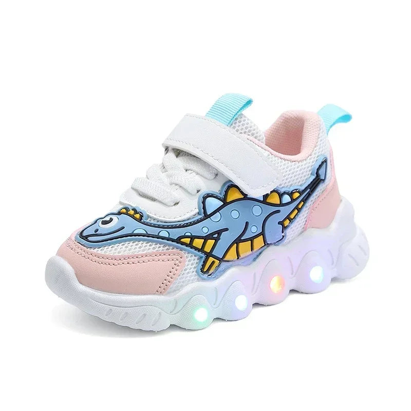 LED-barn søte tegneserie gutter casual joggesko for barn sko jente mesh pustende belysning sko baby opplyst sko