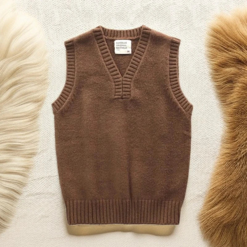 Men's Knitted Vest Solid Color Waistcoat V Neck Vintage Slim Fit Sweaters Male Elegant Sleeveless New in Clothing Deals Top