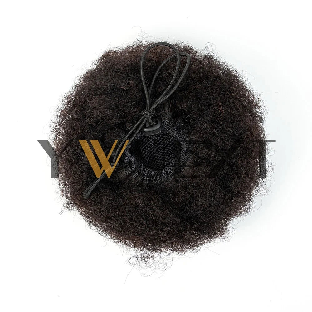 Afro Puff Ponytail 4-6 Inch Human Hair Puff Ponytail Hair Extensions Clip On Kinky Drawstring Curly Ponytail Bun Durable Natural Soft And Smooth Hairpiece Kinky Curly Bun Hair Clip In Drawstring Curly Ponytail Bun
