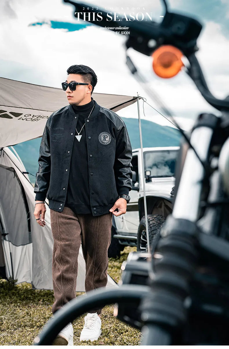 Men's Baseball Jacket, Plus Size, Loose, Spliced Cotton, Basic Mass Jackets, Autumn And Winter American Jacket, 7XL