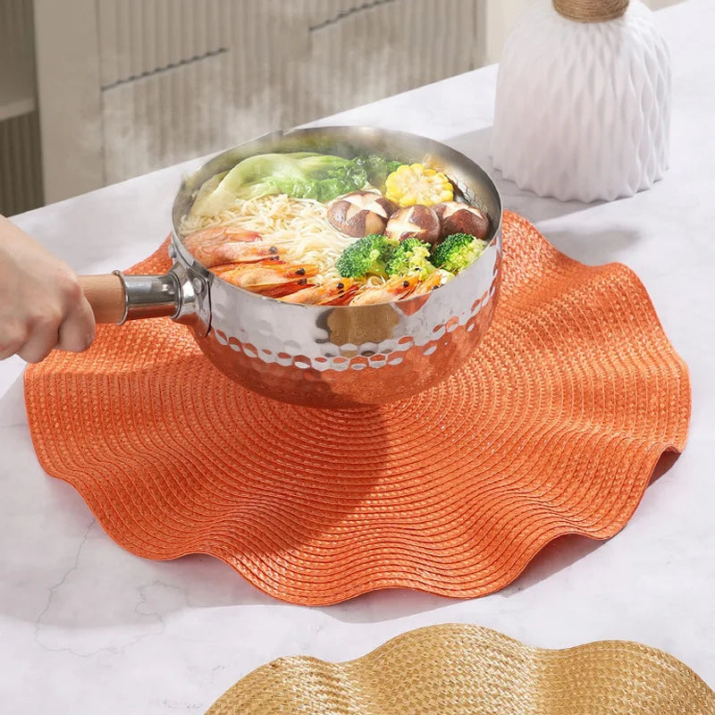 1 mantel individual redondo trenzado de 38 cm, lavable, resistente al calor y con bordes antiarrugas para decoración de mesa de cocina
