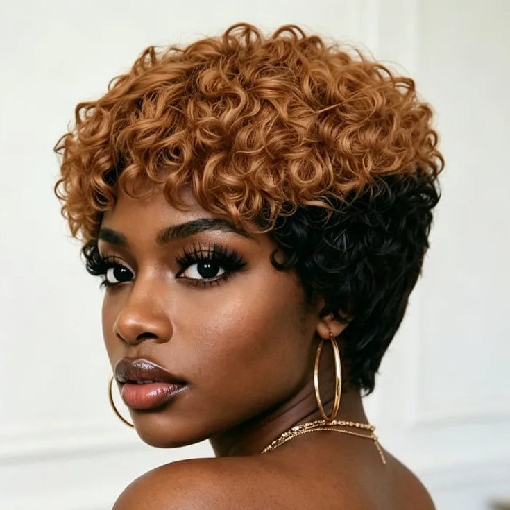 1B/30 Curly Pixie Human Hair Wig