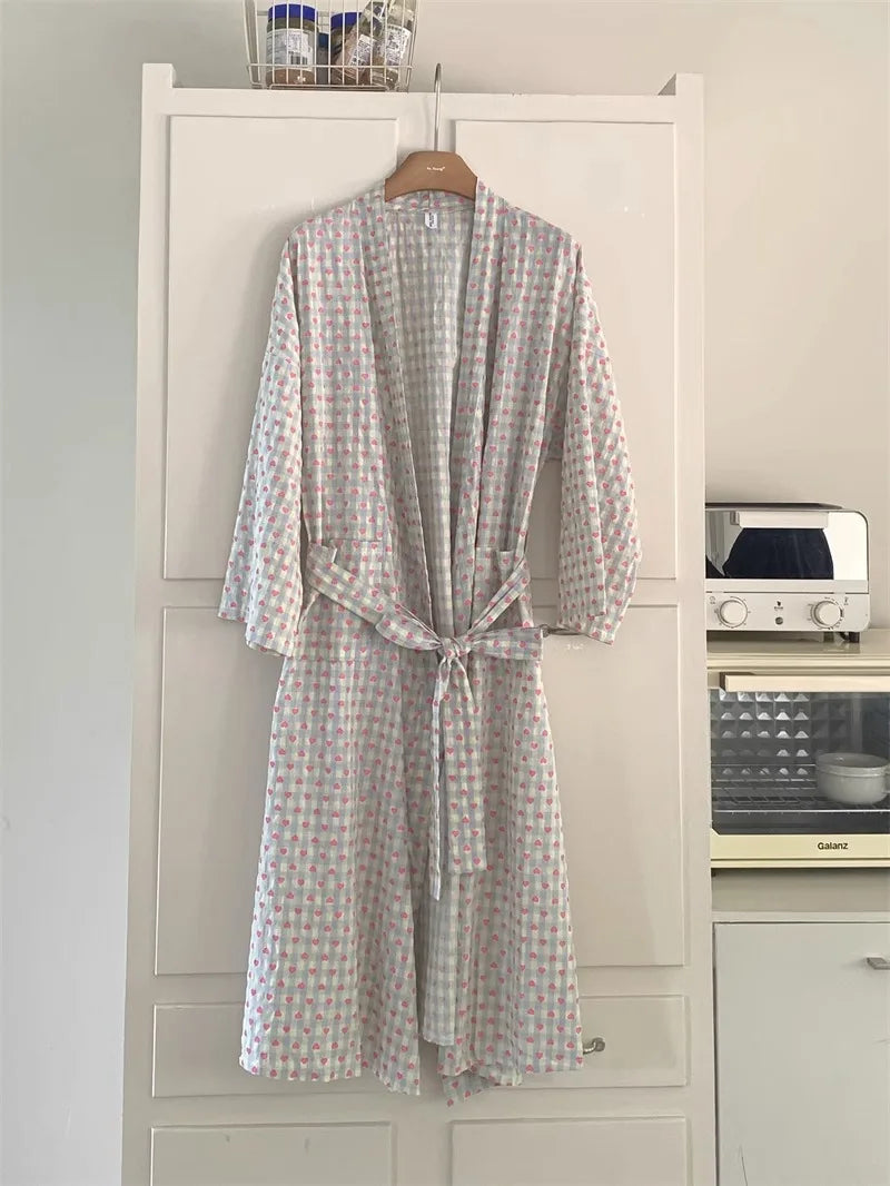 Bata de baño para mujer, estilo kimono largo y holgado, con cuello en V, cordones, pantalones a cuadros, bata de dormir sexy para mujer/niña.