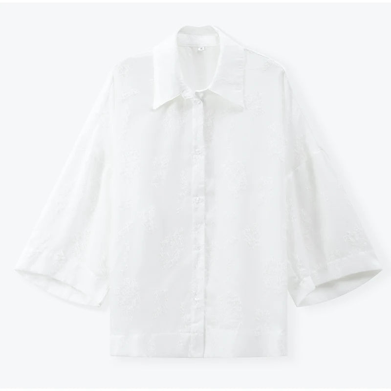 Summer Tassel Shirt Skirt Set For Women Elegant White Loose High Waist Pleated Maxi Skirts Suits 2025 Office Lady Street Outwear