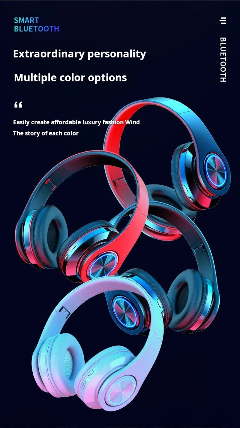 Headsets Gamer Headphones Blutooth Surround Sound Stereo Wireless Earphone USB With MicroPhone Colourful Light PC Laptop Headset