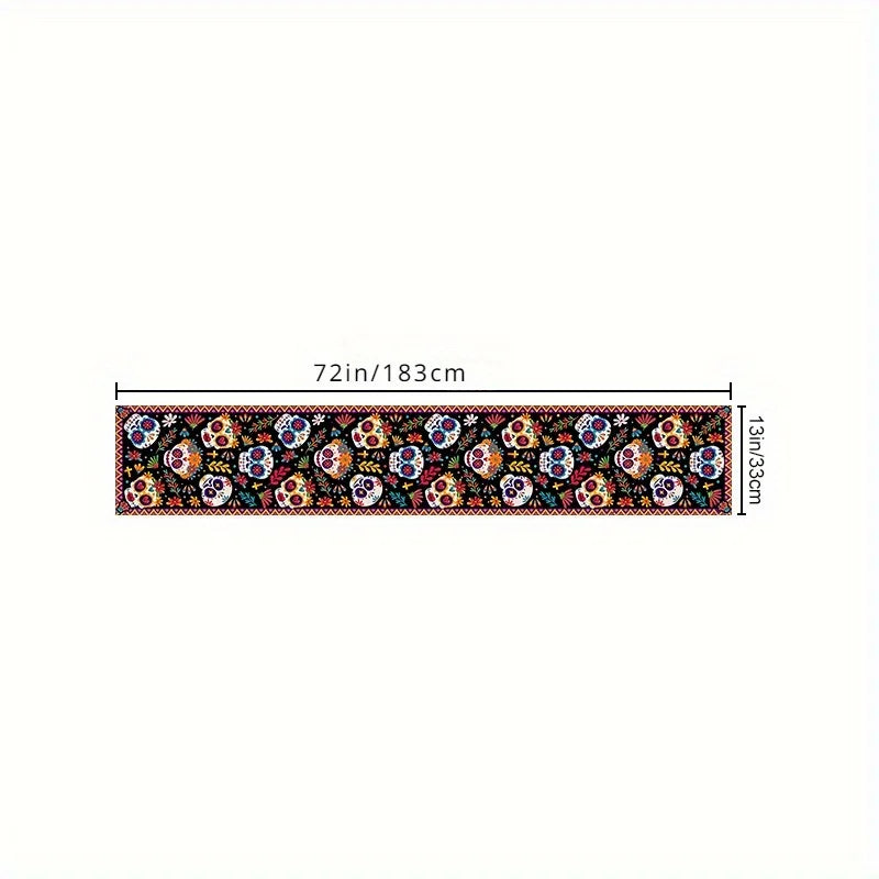 [1pc Mexican Table Runner] Vibrant Mexican Style 1pc Table Runner | Day of The Dead Design with Floral Patterns