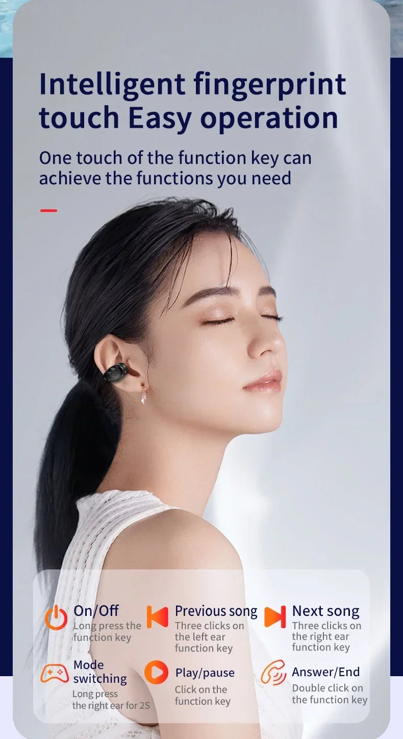 Bluetooth 5.3 Earphones With Mic Wireless Headphones Single in-Ear Sports Waterproof TWS Earbuds Handsfree Headset