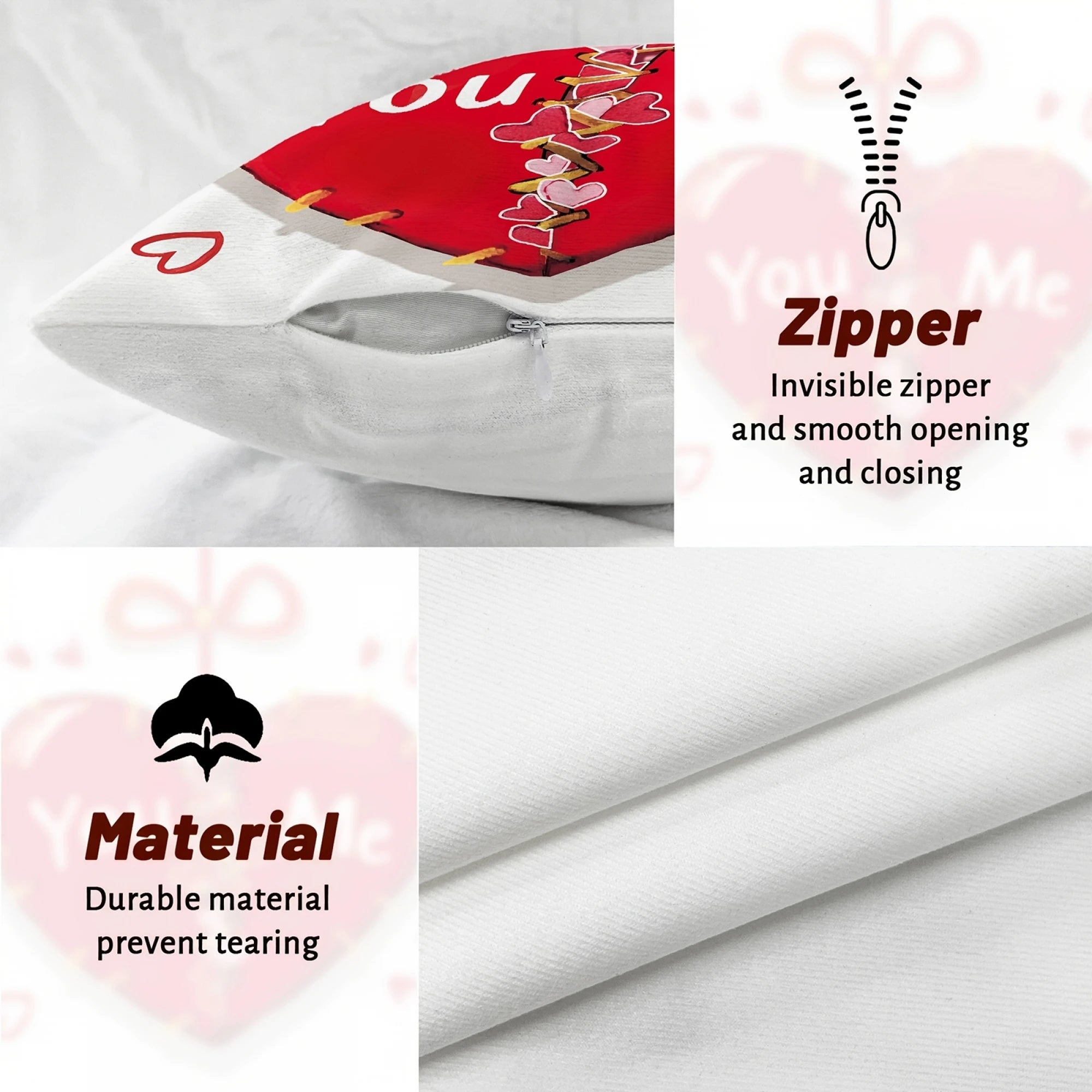 Juego de 4 fundas decorativas para cojines de San Valentín con estampado de corazón, para fiestas y decoración del hogar