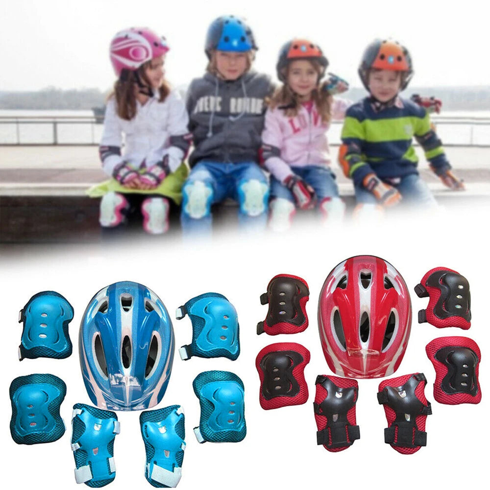 7Pcs/Set Kids Roller Skating Bicycle Helmet Knee Wrist Guard Elbow Pad Set for Children Cycling Sports Protective Guard Gear Set