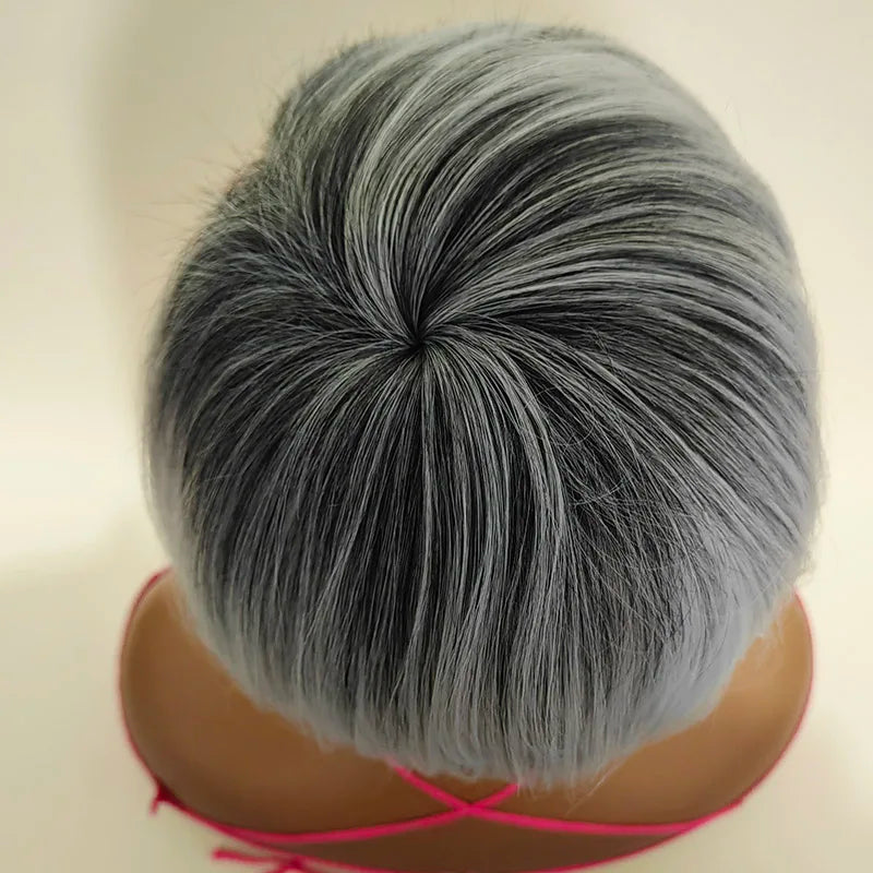 Short Natural Wave Pixie Gray New Comfortable African American Wig Capless Synthetic Hair Wig Women's All Grey / For Black Women