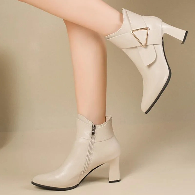 Women's High Heeled Bare Boots Fashionable Mid-heel Casual Chelsea Boots Winter New Women's Back Zipper Botines De Muje