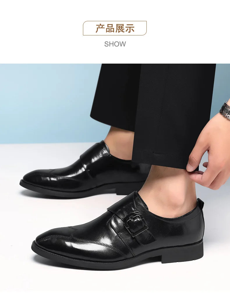 Zapatos de vestir de negocios para hombre con cierre, zapatos de cuero formales para hombre, calzado Oxford, mocasines Oxford de cuero de alta calidad para hombre