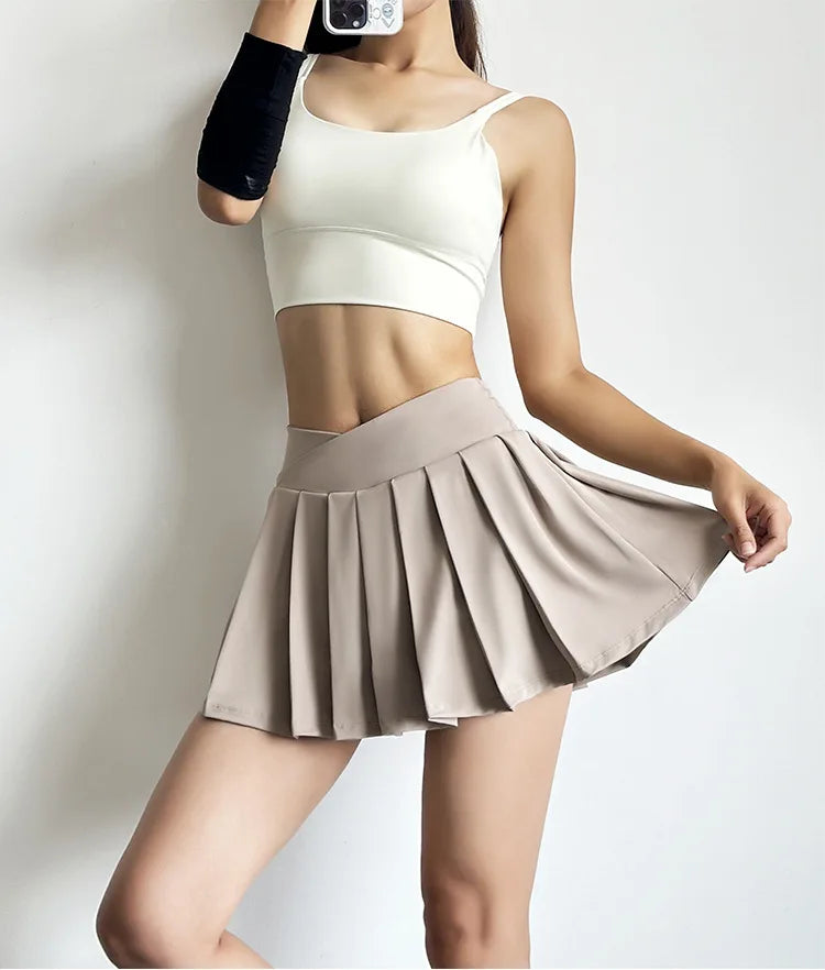 Sports short skirt women summer anti-walk yoga pants running fitness clothes quick dry breathable high waist pleated skirt