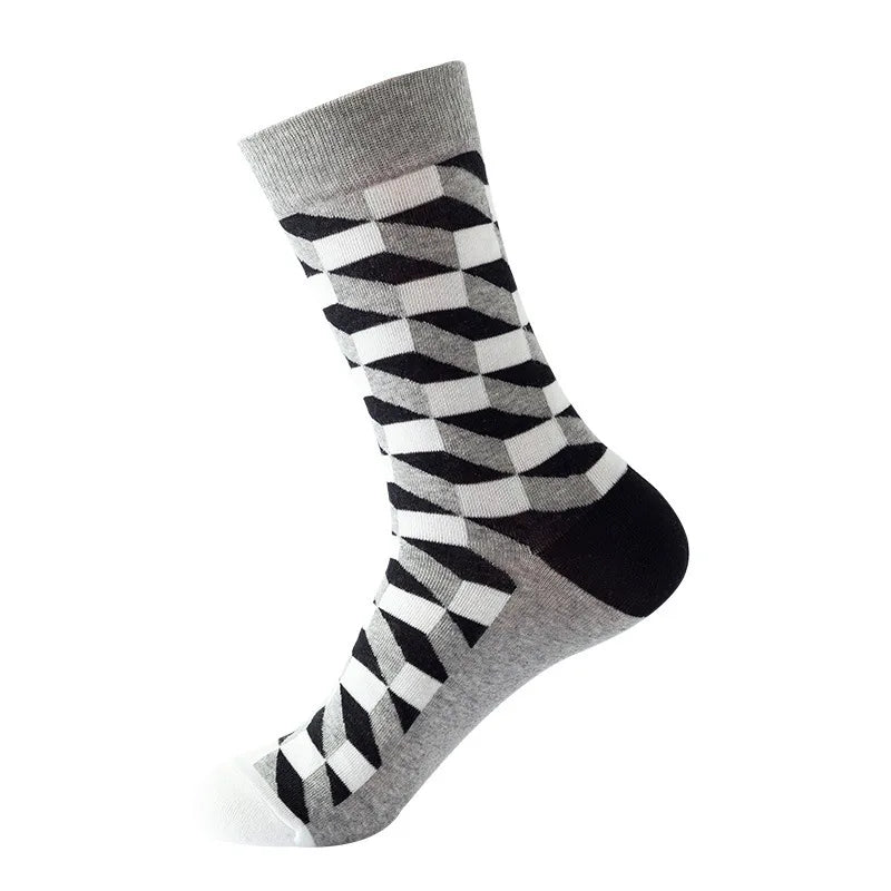 49 Patterns Fashion Business Men 100% Cotton Happy Lattice Socks Unisex Boys Combed Hip Hop Street Skateboard Funny High Sox Set
