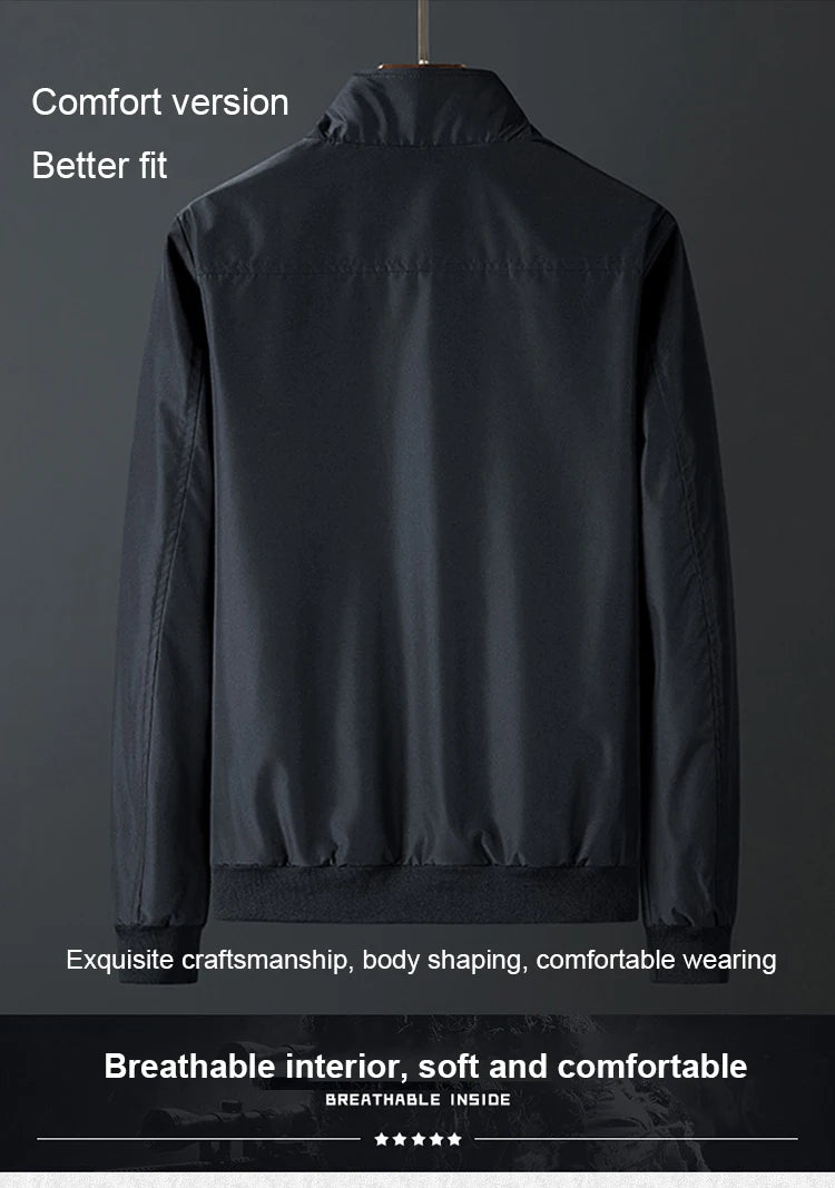 Men's Casual Jacket Spring Autumn New Comfortable Breathable Solid Color Stand Collar Outerwear Fashion Male Clothing