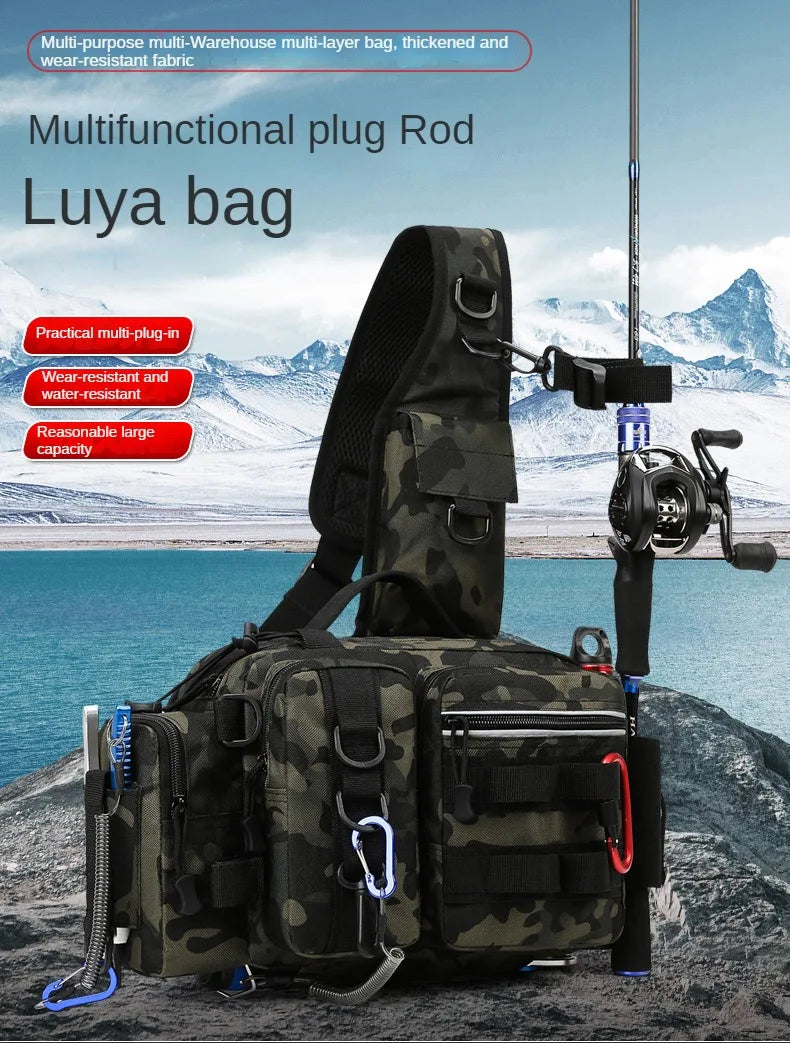 Fishing Tackle Backpack Lure Box Gear Storage Bag Fanny Pack for Men Fly Fishing Backpack with Rod Holder Sling Shoulder Bag