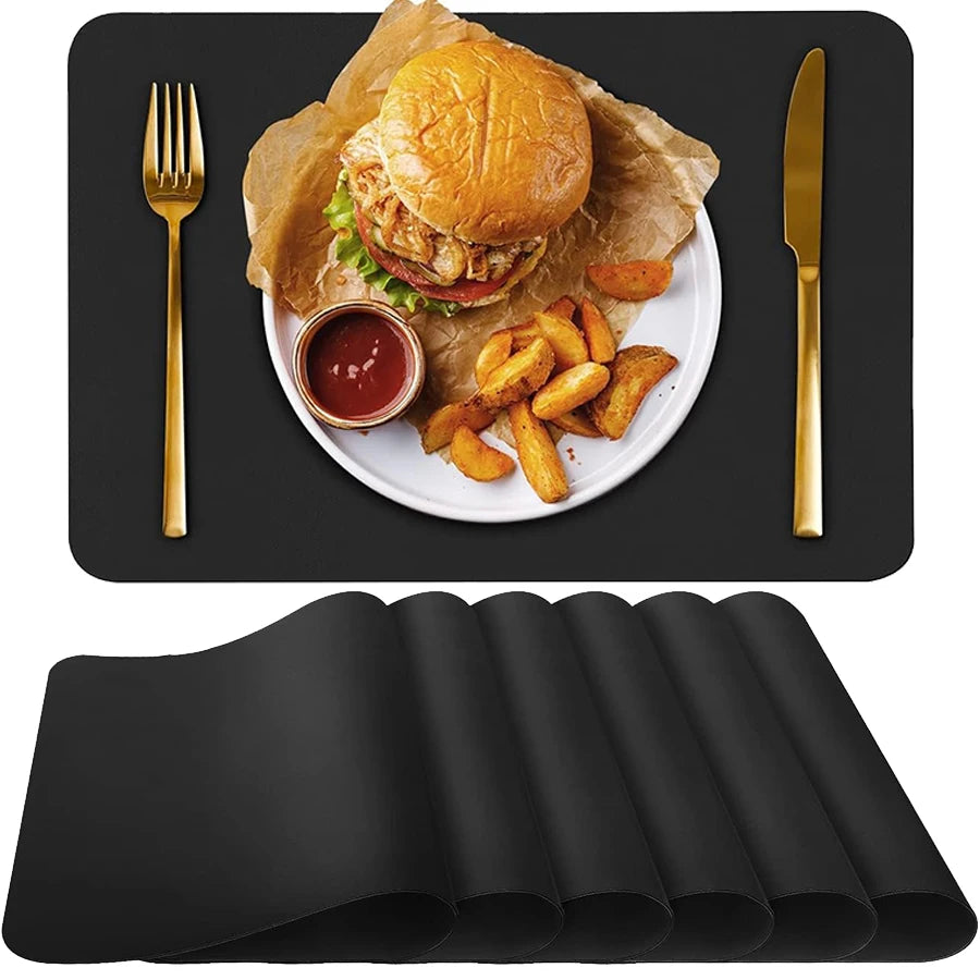 Manteles individuales de piel sintética de 45x30cm, negro/blanco, antideslizantes, resistentes al calor para uso doméstico, en el comedor o en hoteles. Posavasos duraderos JXB