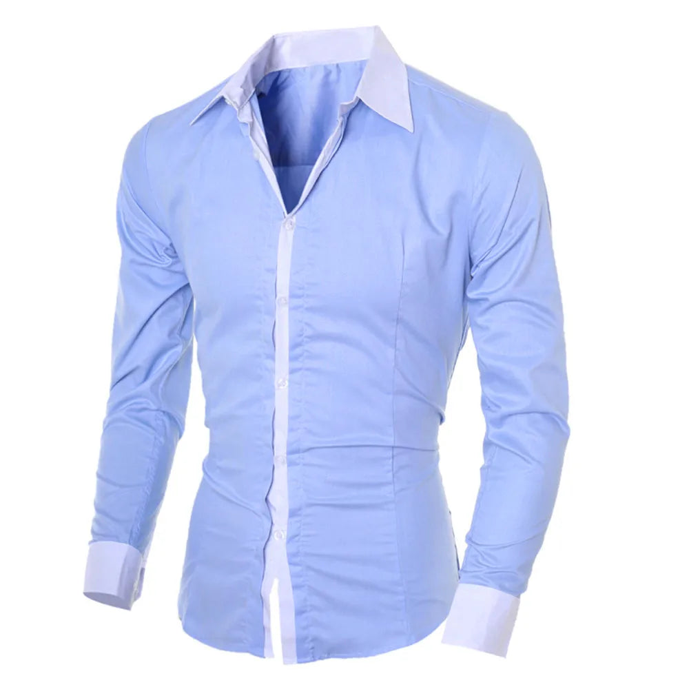 Men's Shirts Fashion Personality Mens Casual Slim Long-sleeved Shirt Top Blouse Black White Men Shirt Style Men Clothing Shirts